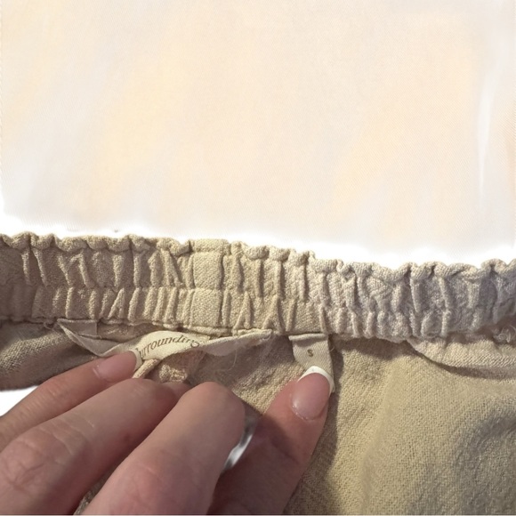 Soft Surroundings Linen Blend Wide Leg Pants Beige Cropped Embroidered Hem Small - Picture 4 of 4